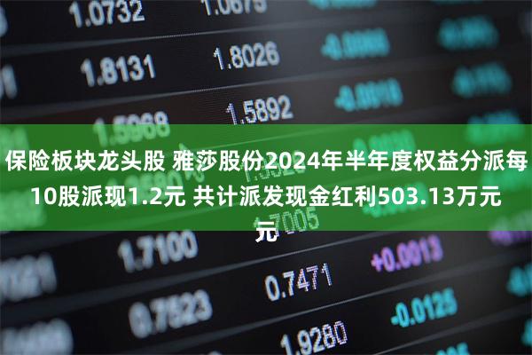 保险板块龙头股 雅莎股份2024年半年度权益分派每10股派现1.2元 共计派发现金红利503.13万元