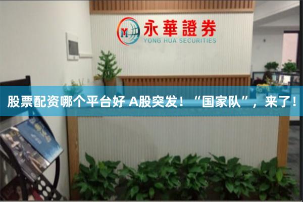 股票配资哪个平台好 A股突发！“国家队”，来了！